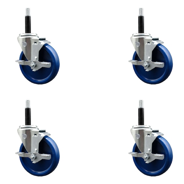 Service Caster 5'' Solid Poly Swivel 3/4'' Expanding Stem Caster Set with Brake, 4PK SCC-EX20S514-SPUS-TLB-34-4 - main